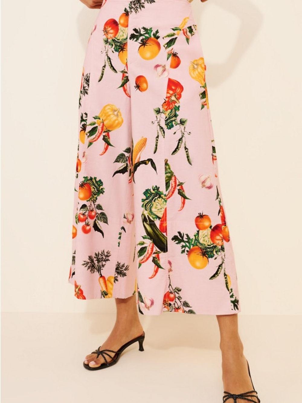 Anthropologie Pink Fruit & Veg Print Wide-Leg Pants